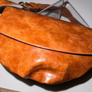 Anthropologie Half Moon Cognac Zipper Belt Bag/Clutch